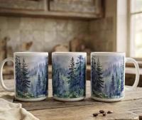 Set of Big Mugs, Forest Cup Set, Large 15 oz Matching Cups