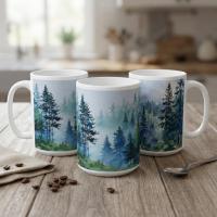 Set of Big Mugs, Forest Cup Set, Large 15 oz Matching Cups
