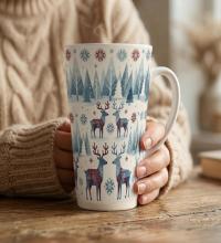 Christmas Mugs, Latte 17oz Ceramic Mug - Coffee or Tea Cup, Extra Tall