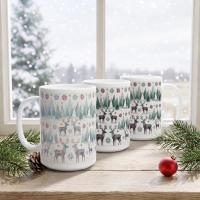 Set of Big Mugs, Christmas Mugs, Reindeer, Large 15 oz Matching Cups