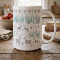 Set of Big Mugs, Christmas Mugs, Reindeer, Large 15 oz Matching Cups