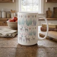 Set of Big Mugs, Christmas Mugs, Reindeer, Large 15 oz Matching Cups