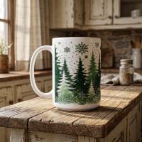 Set of Big Mugs, Christmas Trees Set, Large 15 oz Matching Cups