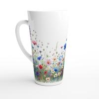 Set of 3 Cups, Floral, Large 17oz Latte Ceramic Mugs - Extra Tall Cup Set