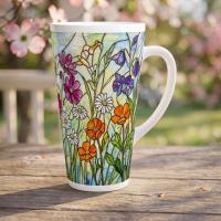 Set of 3 Cups, Floral, Large 17oz Latte Ceramic Mugs - Extra Tall Cup Set