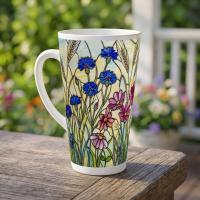 Set of 3 Cups, Floral, Large 17oz Latte Ceramic Mugs - Extra Tall Cup Set