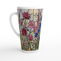 Set of 3 Cups, Floral, Large 17oz Latte Ceramic Mugs - Extra Tall Cup Set