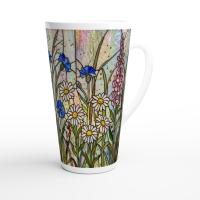 Set of 3 Cups, Floral, Large 17oz Latte Ceramic Mugs - Extra Tall Cup Set