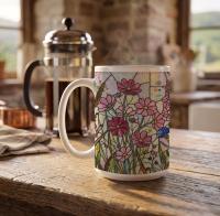 Set of Big Mugs, Floral Cup Set, Large 15 oz Matching Cups