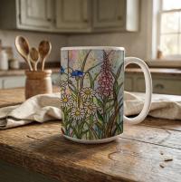 Set of Big Mugs, Floral Cup Set, Large 15 oz Matching Cups
