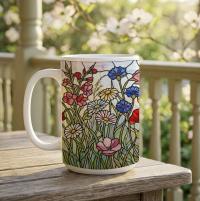 Set of Big Mugs, Floral Cup Set, Large 15 oz Matching Cups