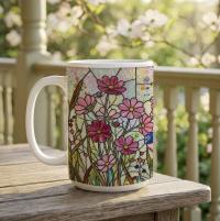 Set of Big Mugs, Floral Cup Set, Large 15 oz Matching Cups