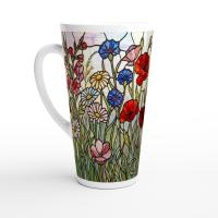 Set of 3 Cups, Floral, Large 17oz Latte Ceramic Mugs - Extra Tall Cup Set