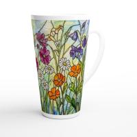 Set of 3 Cups, Floral, Large 17oz Latte Ceramic Mugs - Extra Tall Cup Set