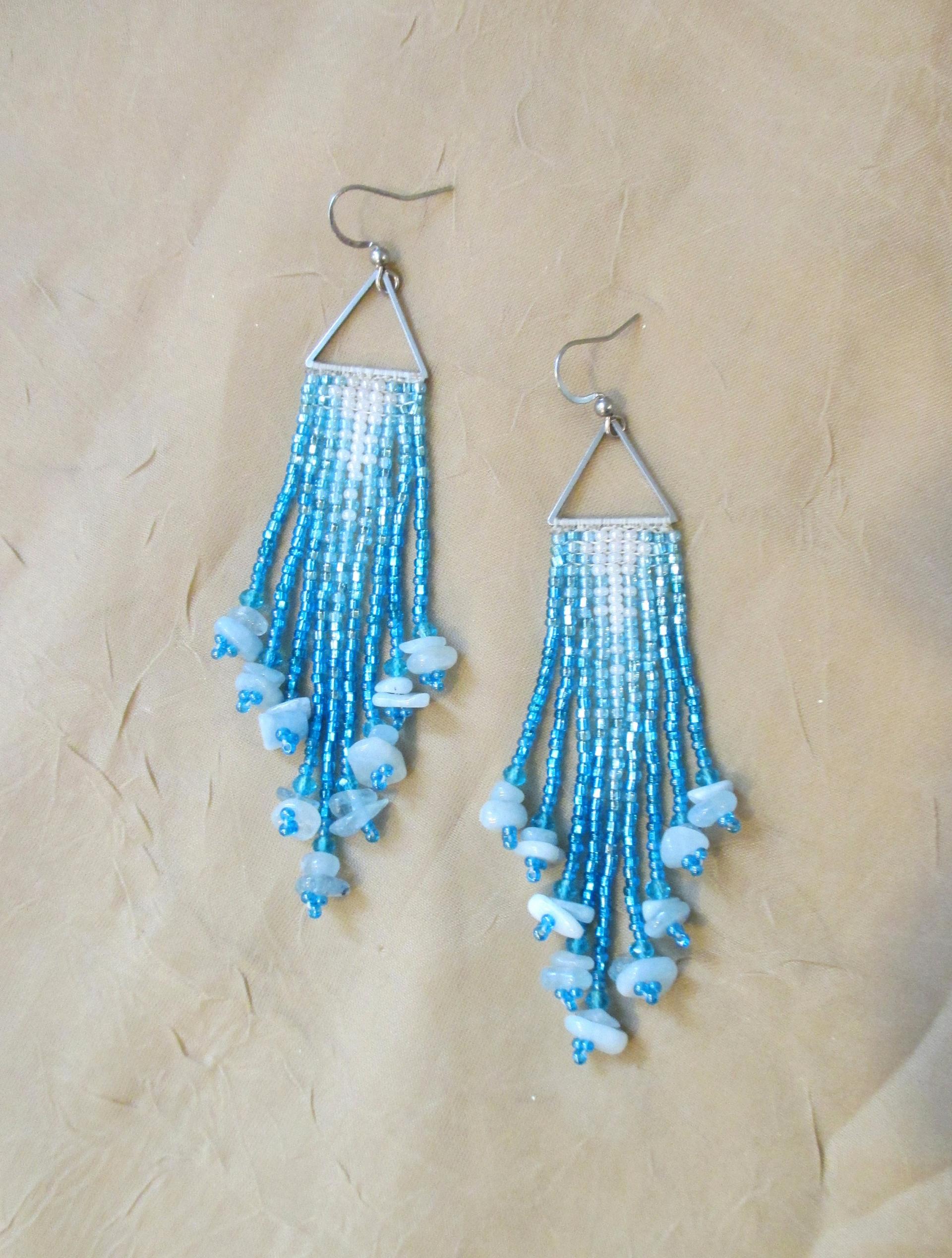 Beaded Fringe Earrings with gemstone chips