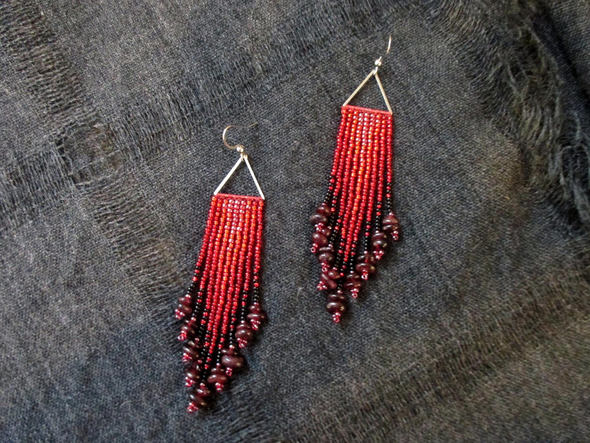 Beaded Fringe Earrings with gemstone chips