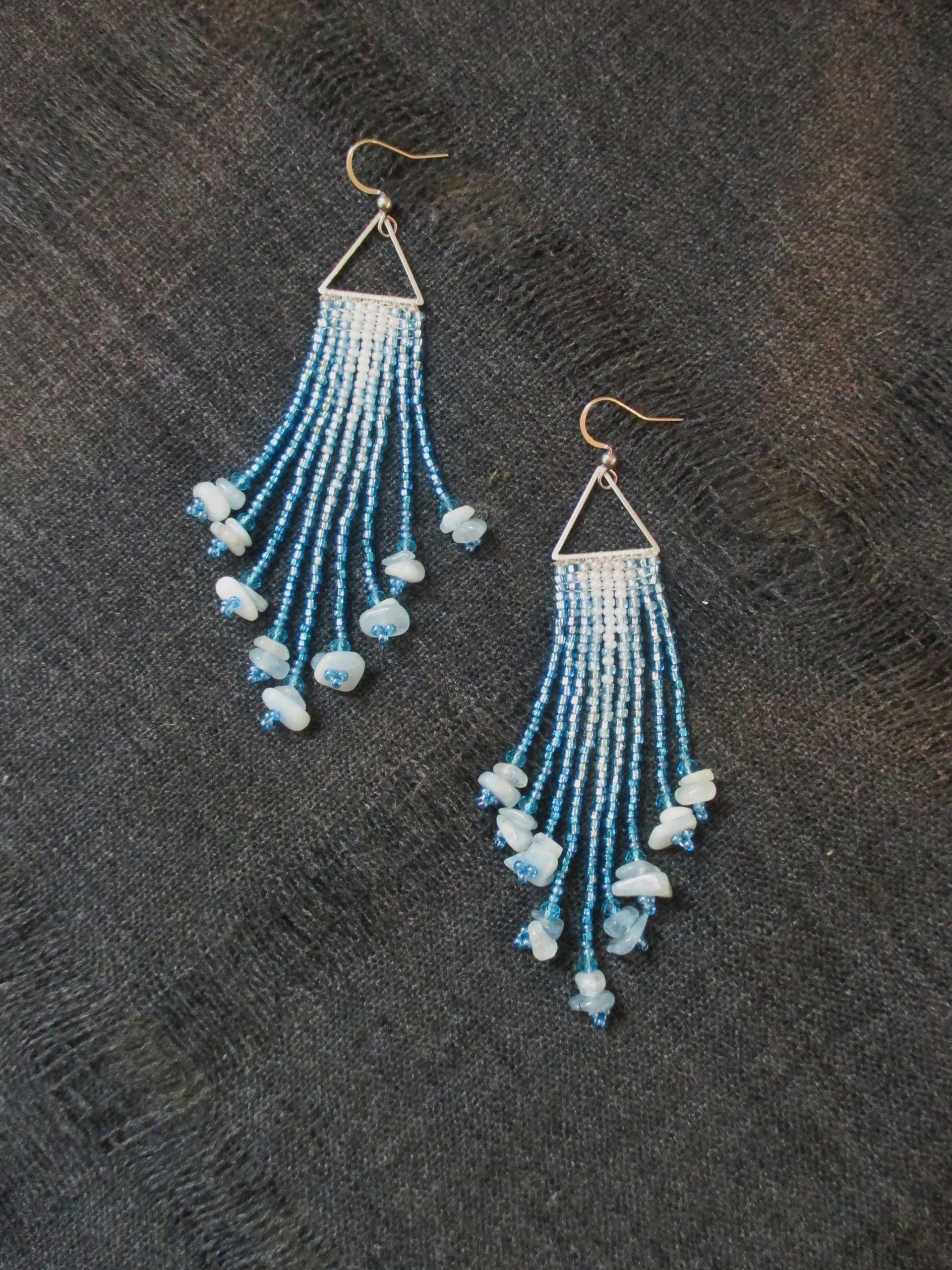 Beaded Fringe Earrings with gemstone chips