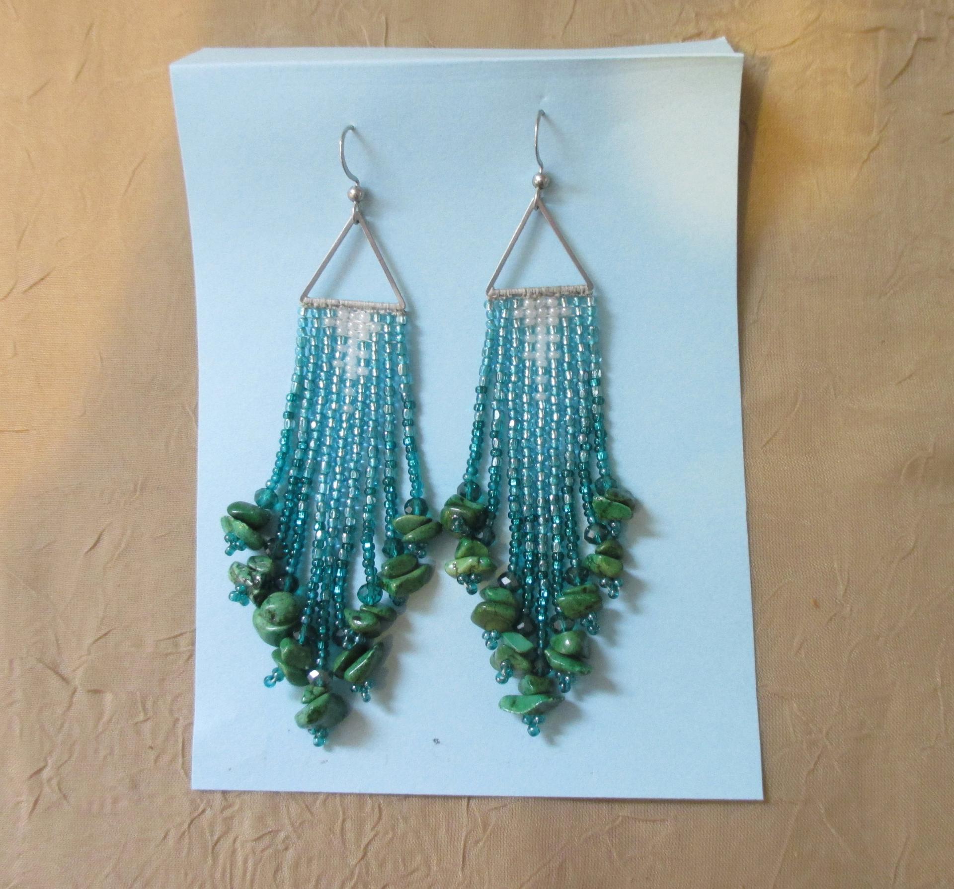 Beaded Fringe Earrings with gemstone chips