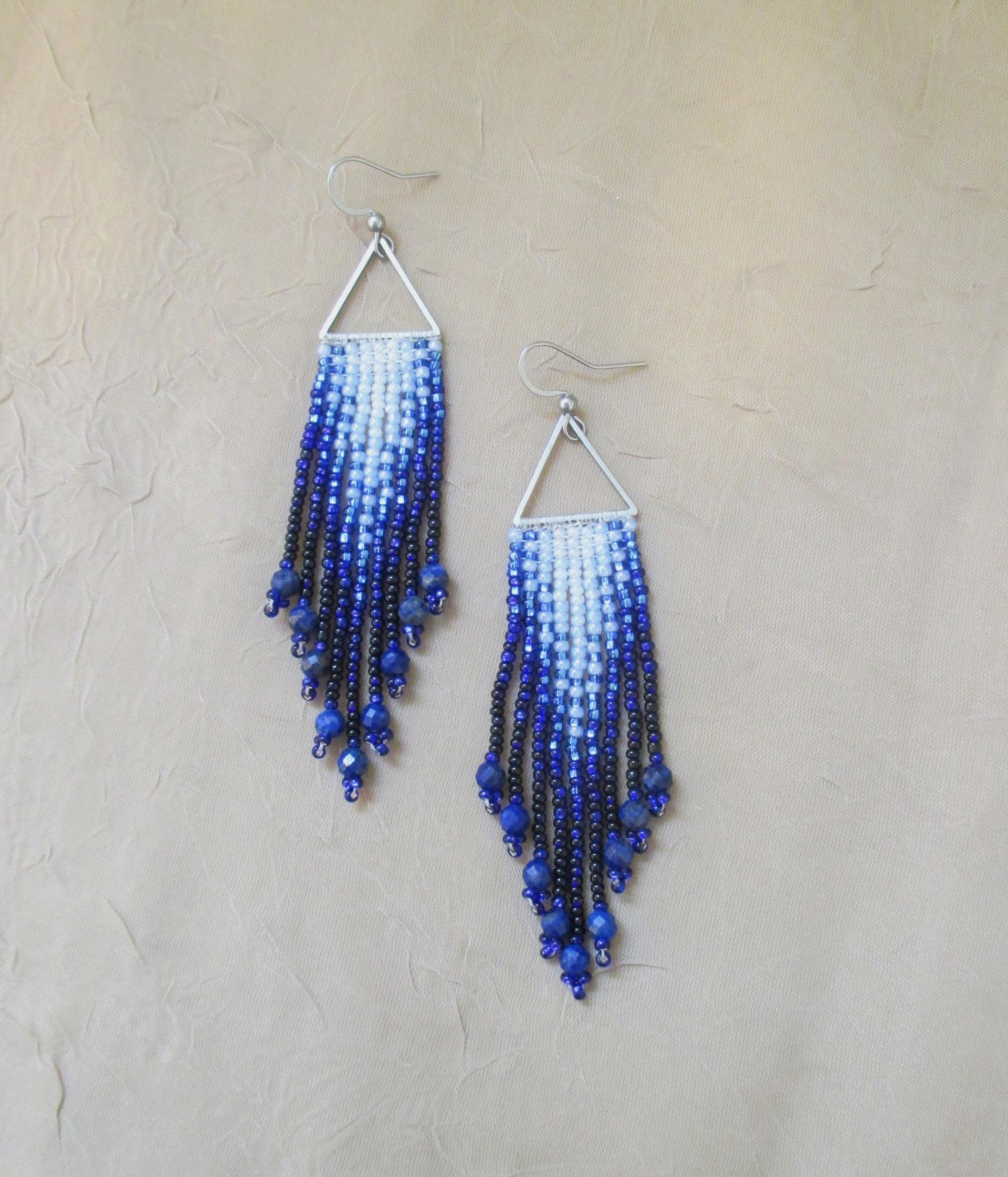 Beaded Fringe Earrings with faceted gemstones