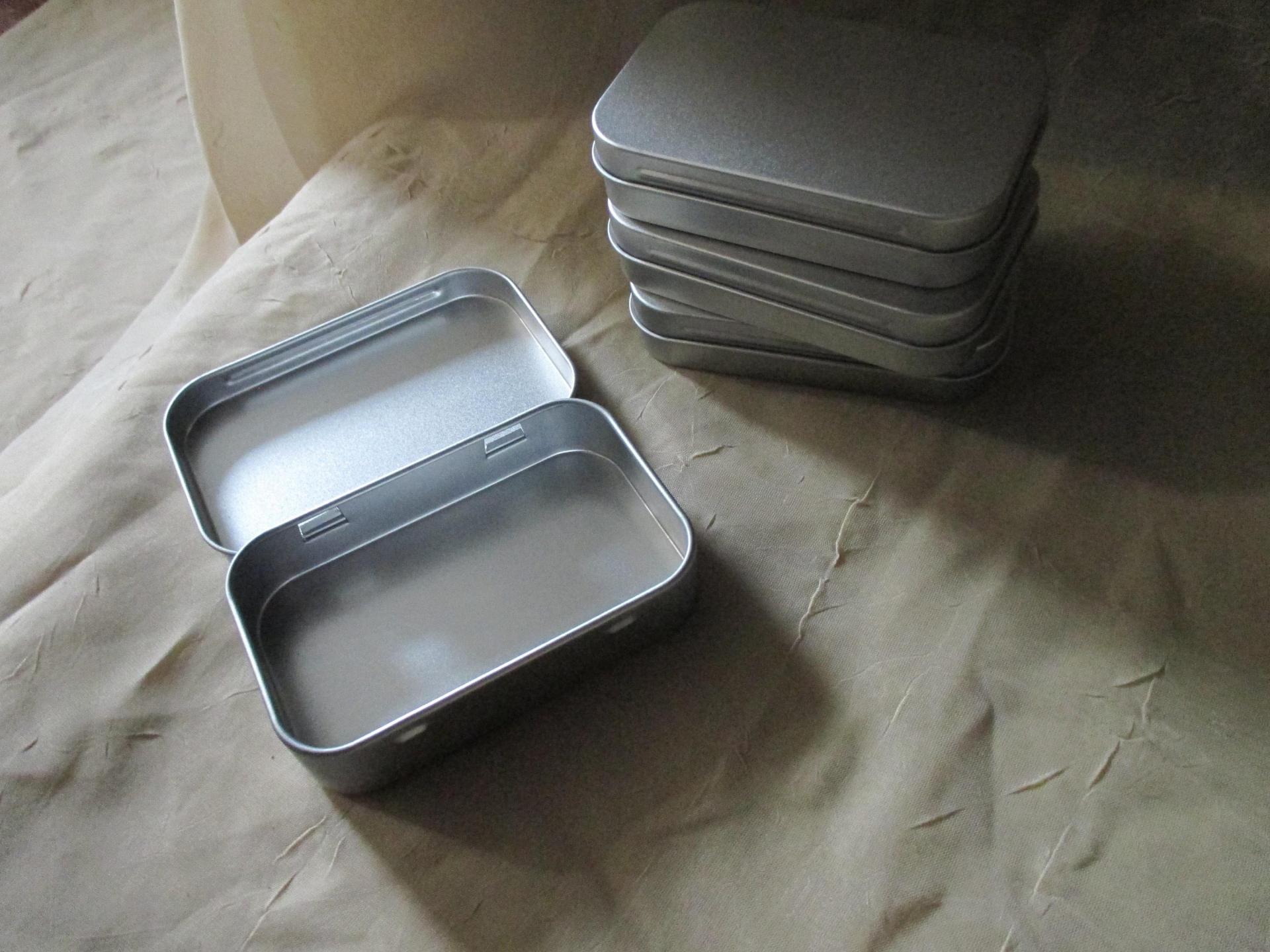 Silver and Black Hinged Tins, Hinged Lid Tin Containers, multiple sizes - Craft Tin, Stash Container, Tin Box