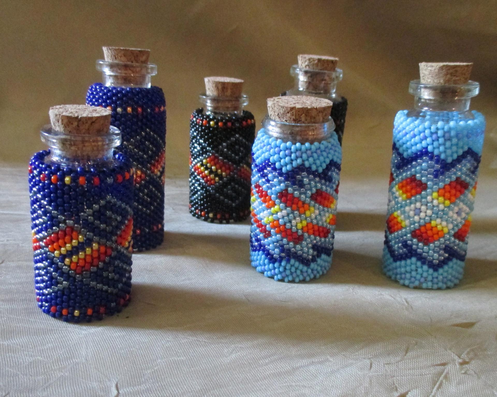 Beaded Jar with Cork - Handmade Bead Wrapped Glass Jar