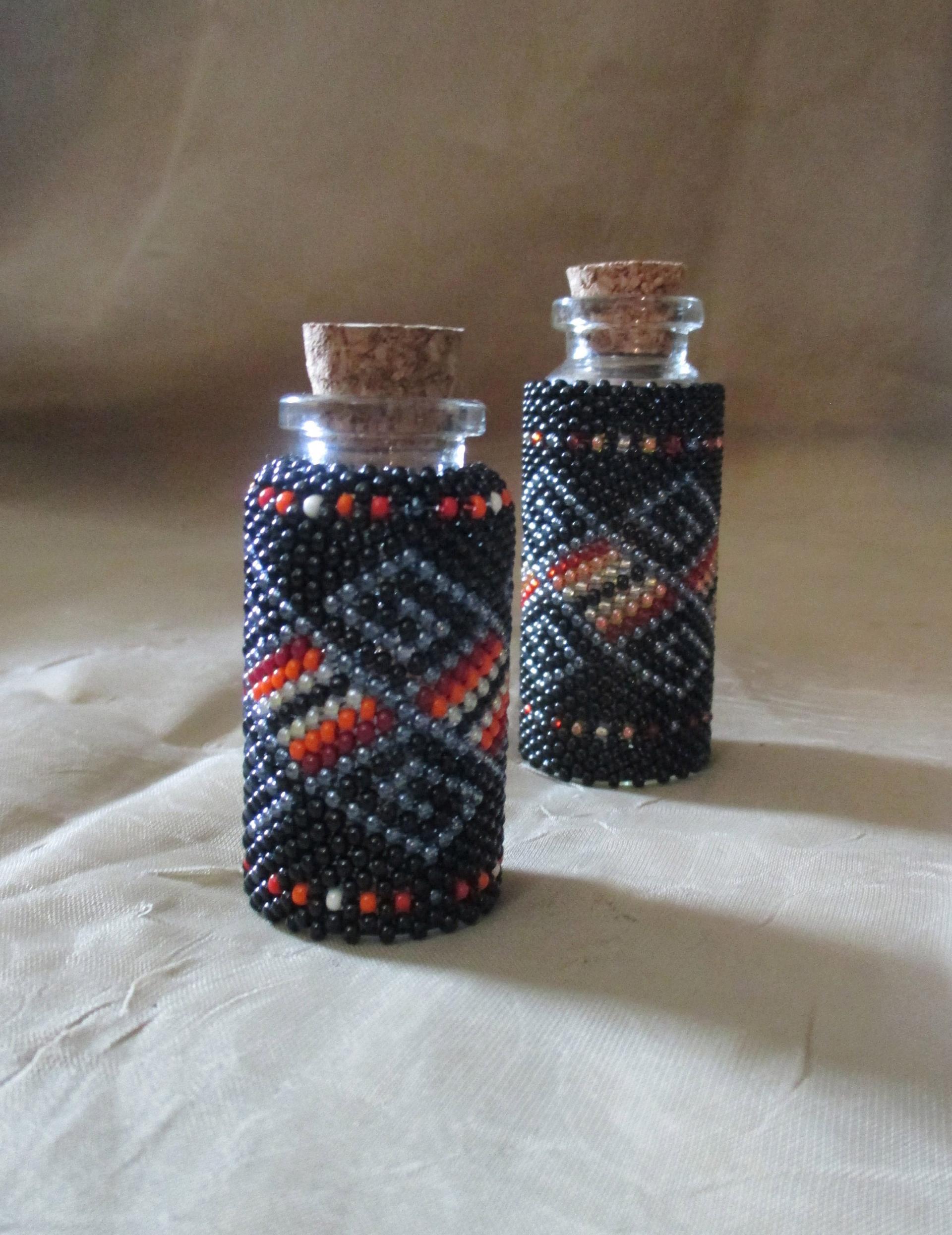 Beaded Jar with Cork - Handmade Bead Wrapped Glass Jar