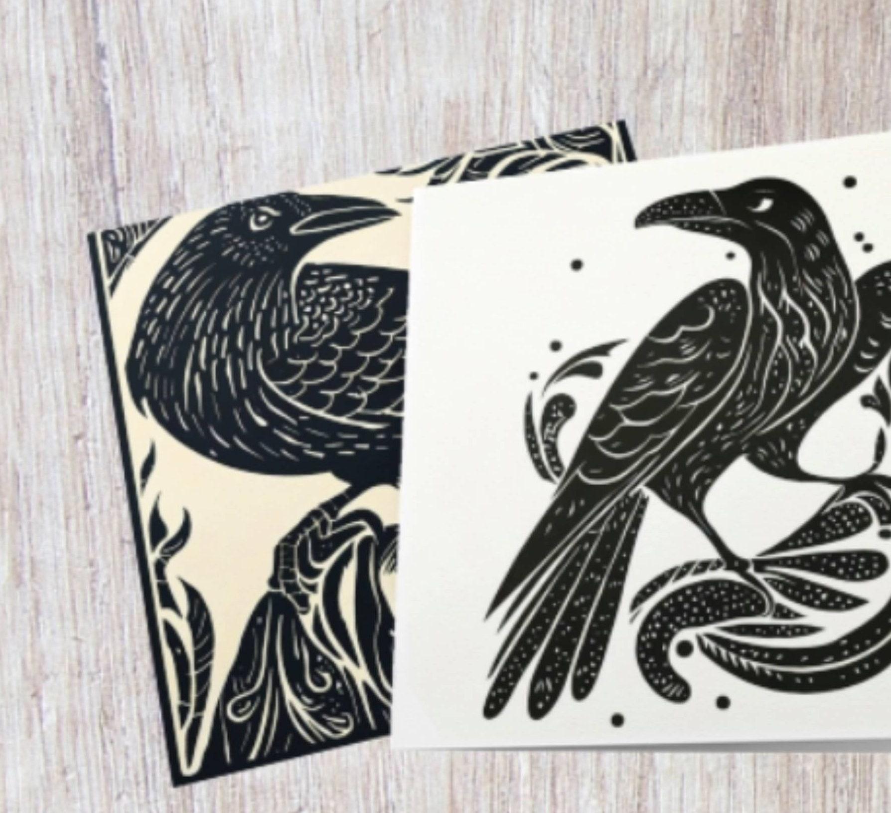 Raven Greeting Cards, Set of 2 Designs, Bulk Pack of Cards