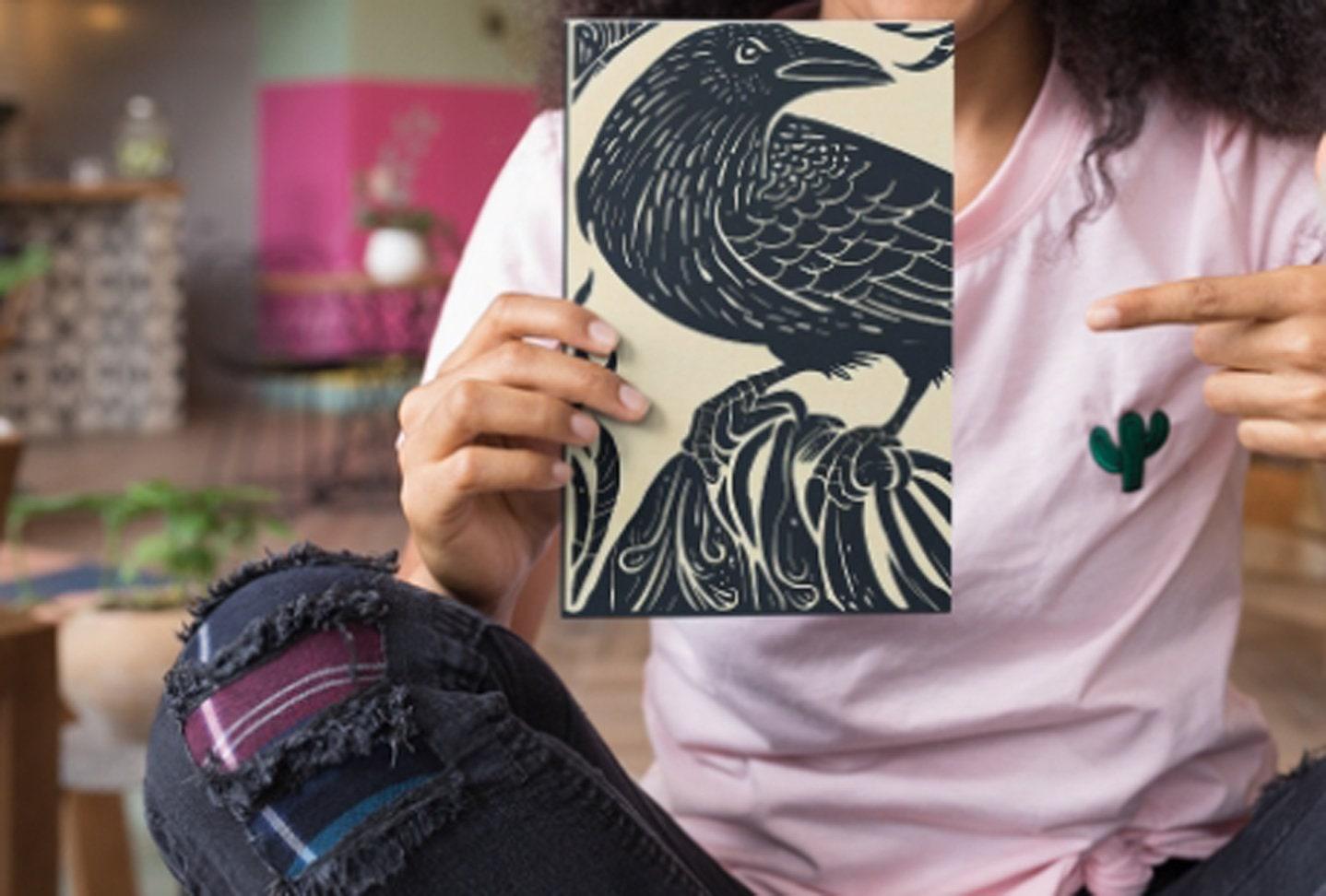 Raven Greeting Cards, Set of 2 Designs, Bulk Pack of Cards