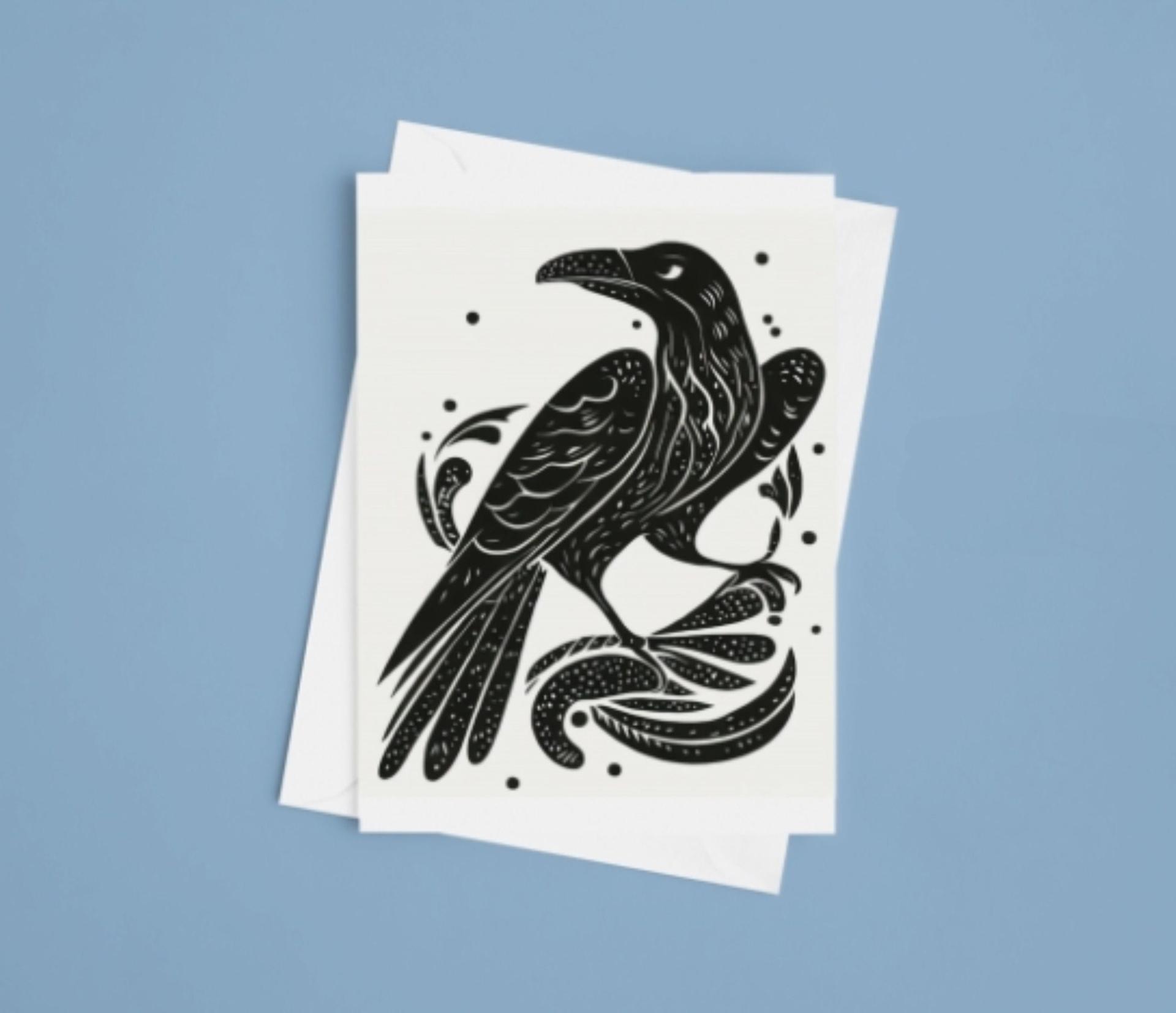 Raven Greeting Cards, Set of 2 Designs, Bulk Pack of Cards