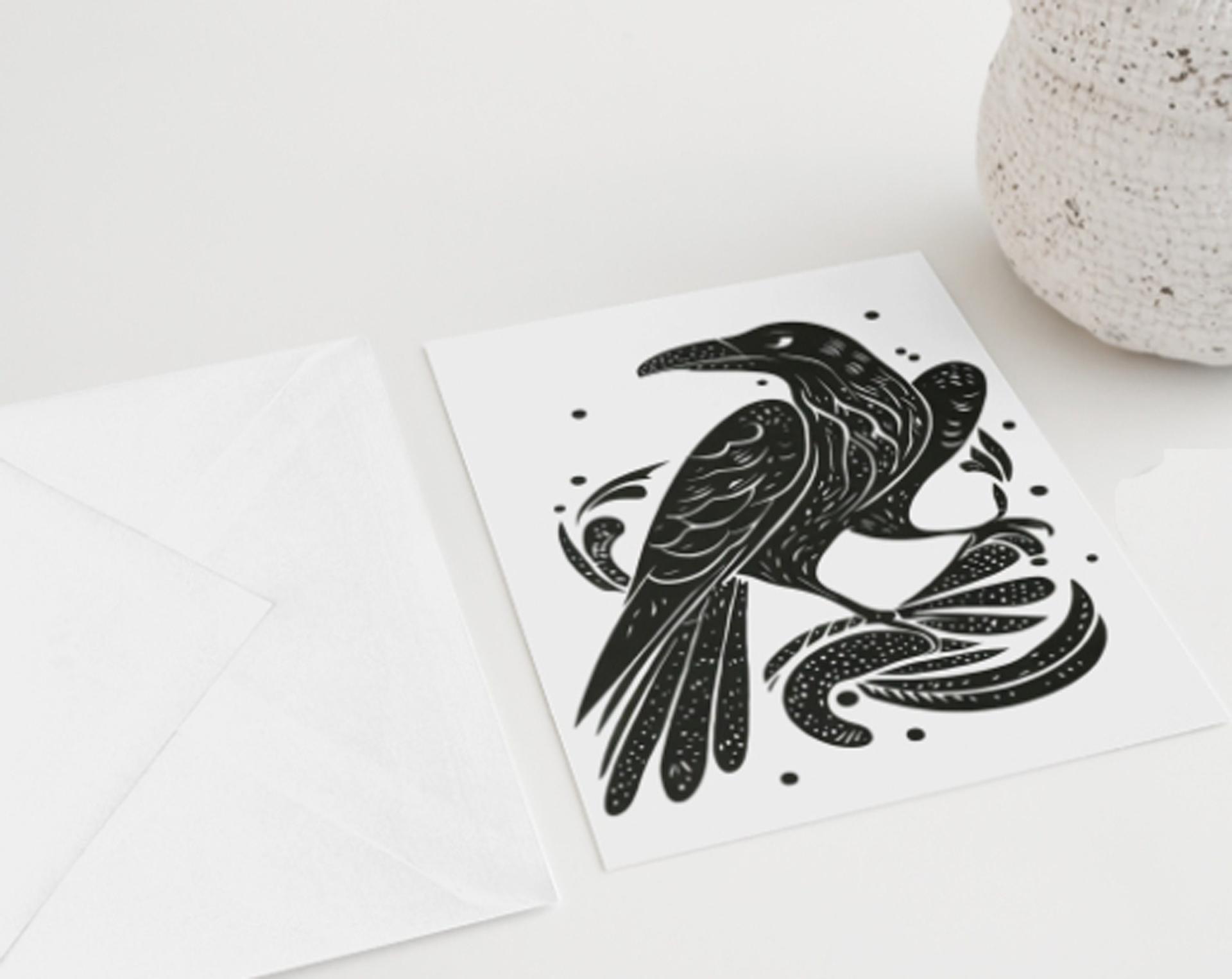 Raven Greeting Cards, Set of 2 Designs, Bulk Pack of Cards