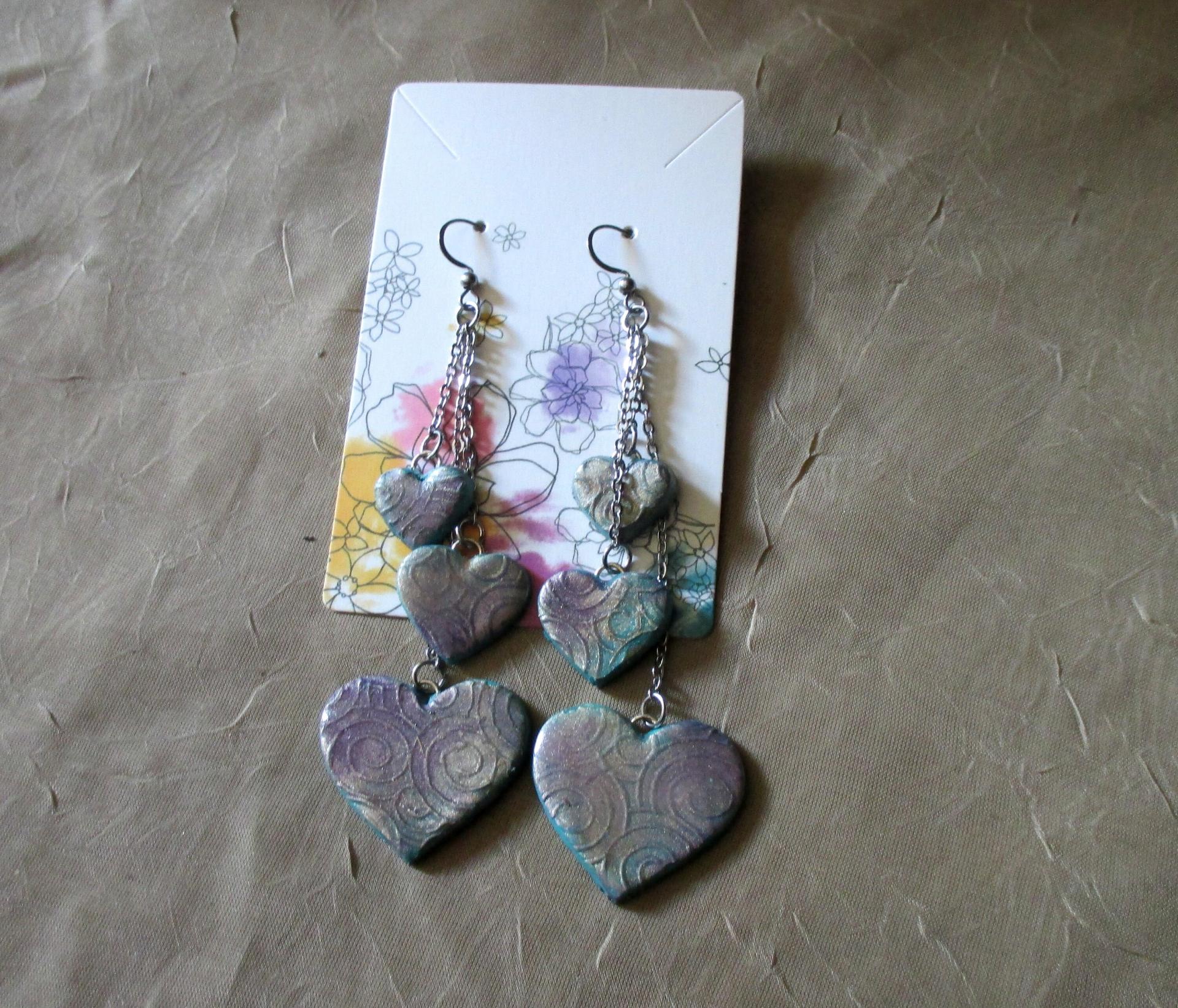 Heart Earrings - Polymer Clay Earrings - Handmade Dangle Earrings