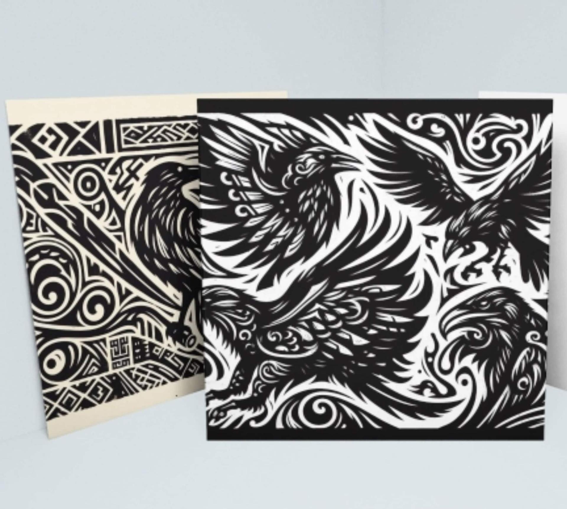 Set of 3 Cards, Raven Greeting Cards, Bulk Pack of Cards