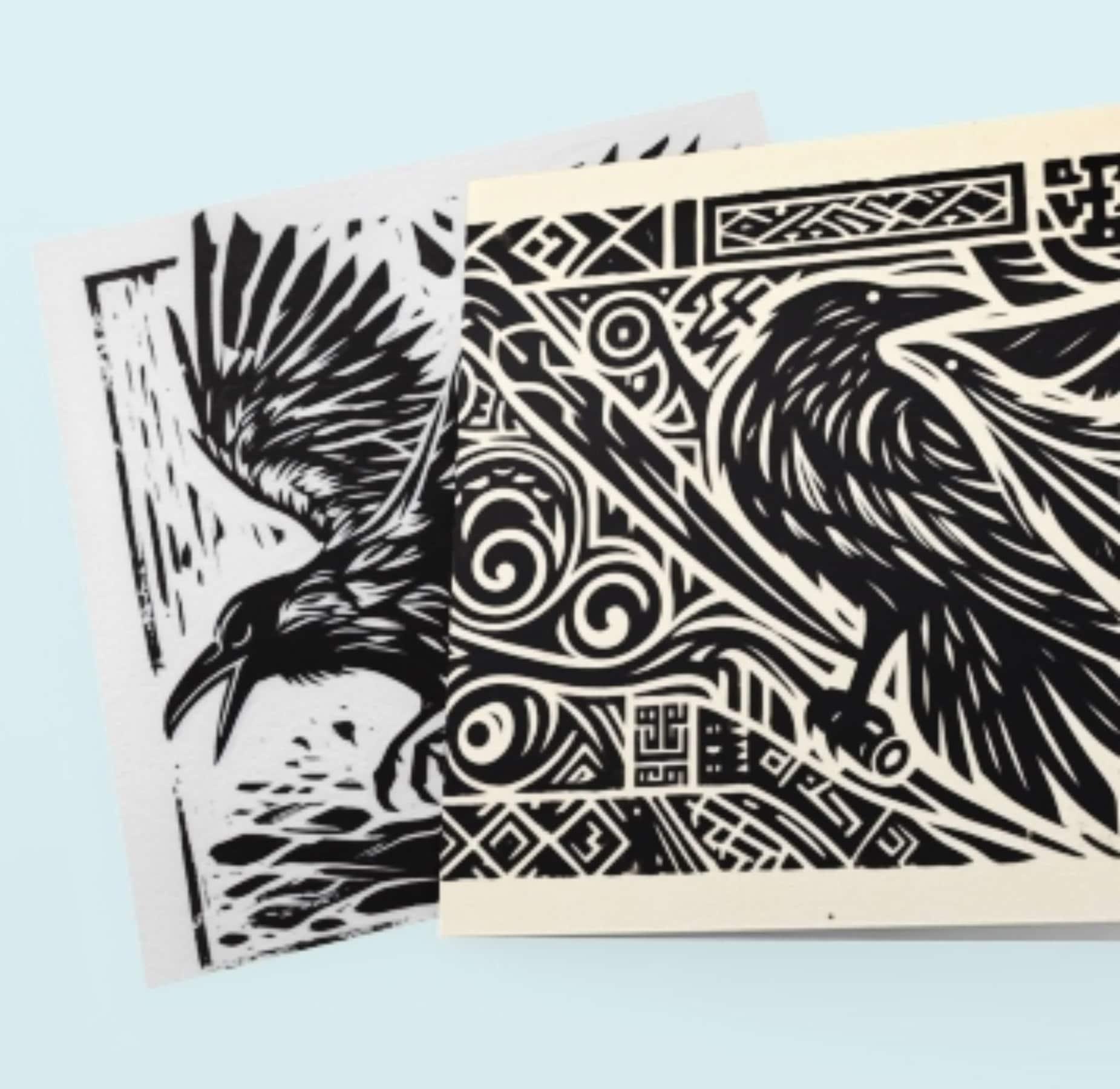 Set of 3 Cards, Raven Greeting Cards, Bulk Pack of Cards