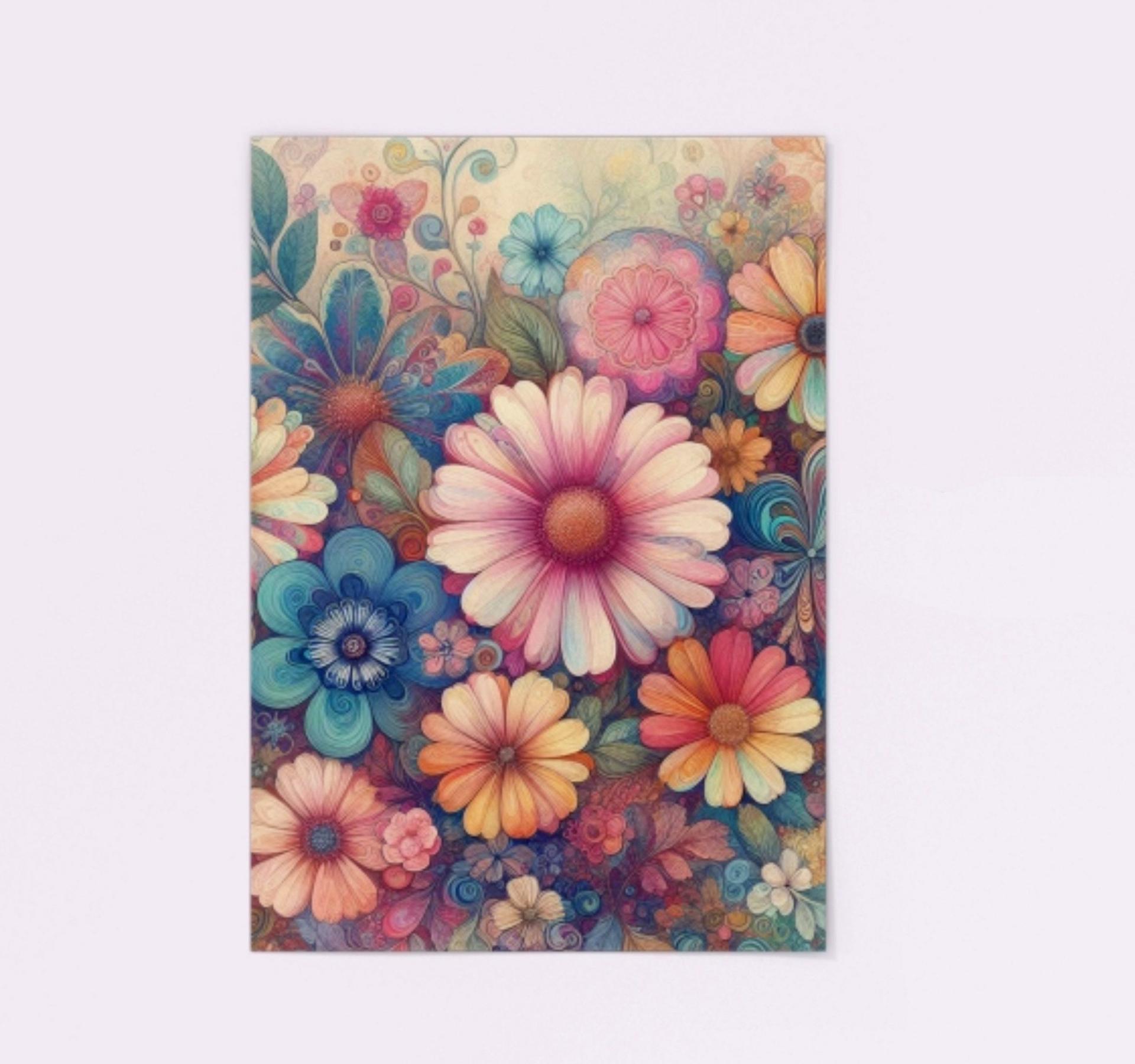 Floral Greeting Cards, Large Note Card, Invites, Birthday, Gift Card