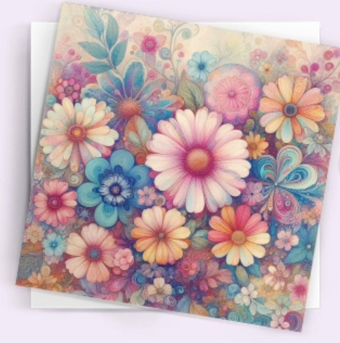 Floral Greeting Cards, Large Note Card, Invites, Birthday, Gift Card
