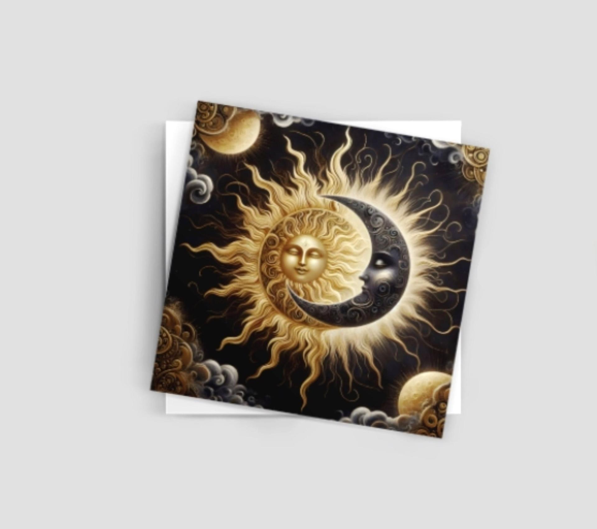 Sun and Moon- Greeting Cards, Set of 4 Designs, Bulk Pack of Cards