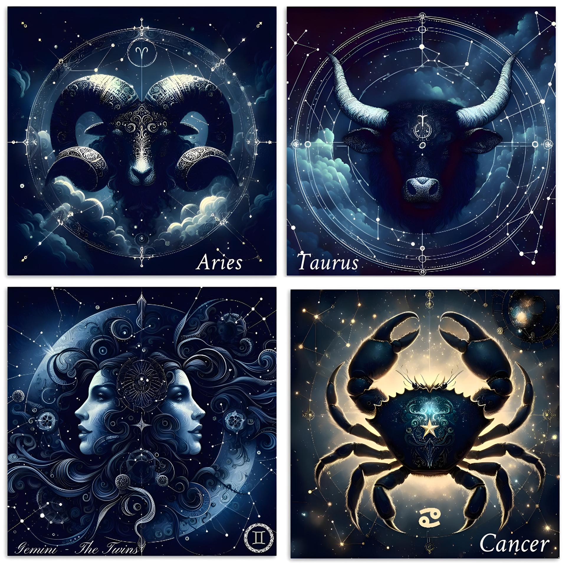 Zodiac Card Set - All Signs, Astrology Greeting Cards, Bulk Pack of Cards