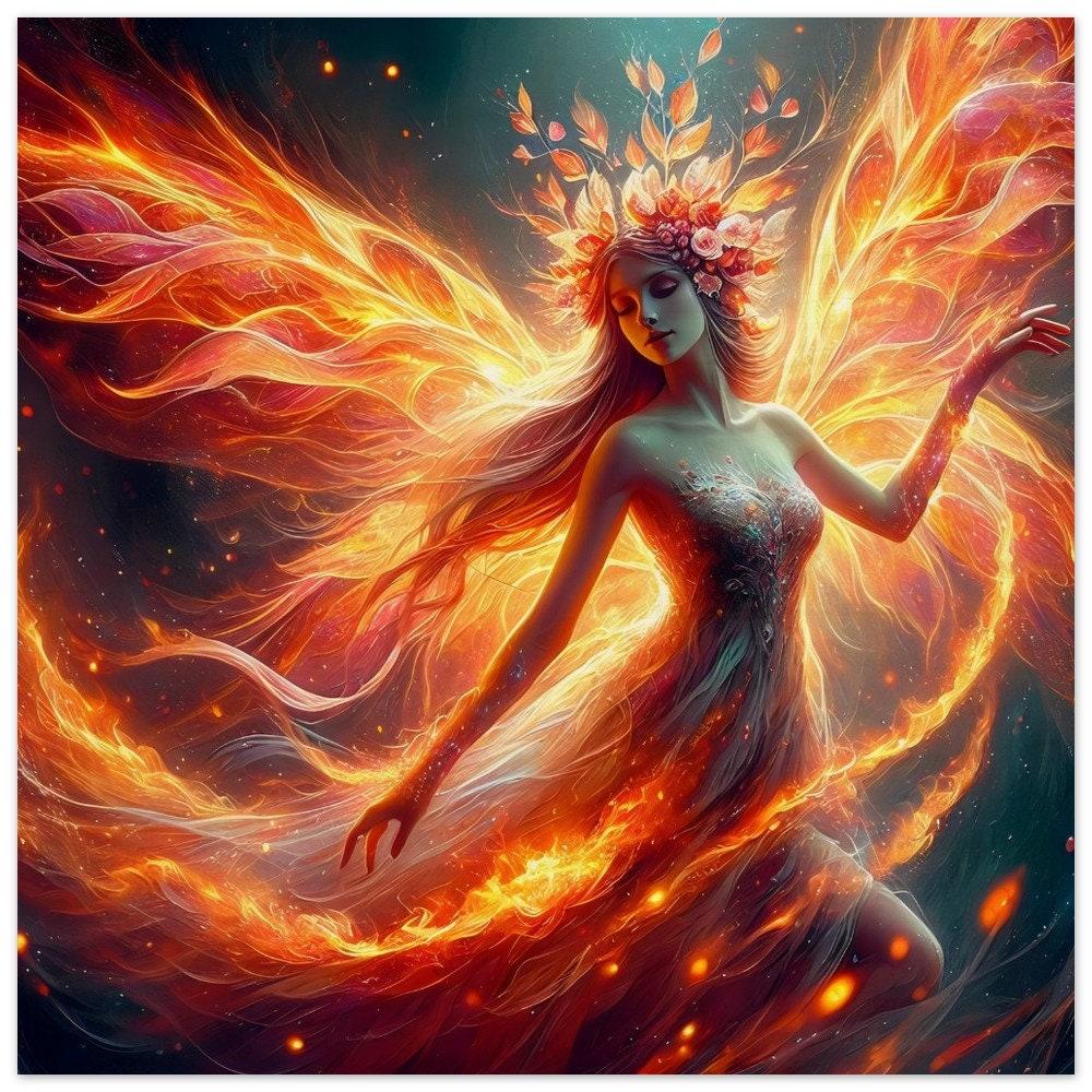 Print on Wood, Fire Fairy, Original Art Printed on Wood Panel
