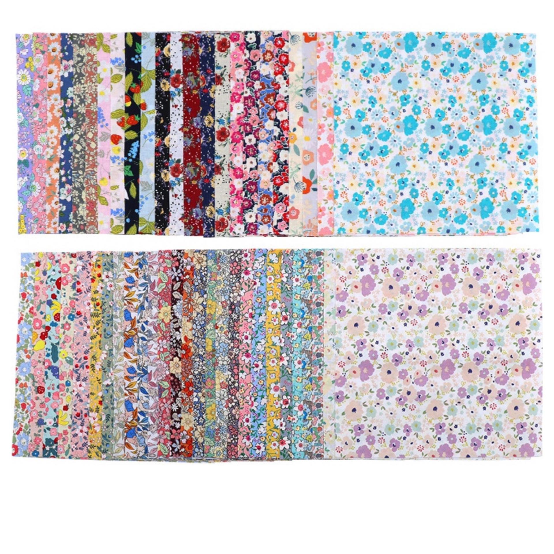 Fabric Bundle, All Cotton - Precut Squares - 8x8” Floral Layer Cake, Multiple Colors, for Crafting, Patchwork, and Quilting