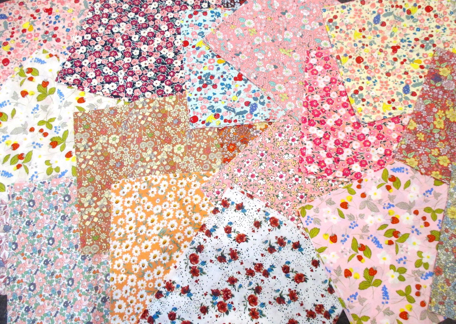 Fabric Bundle, All Cotton - Precut Squares - 8x8” Floral Layer Cake, Multiple Colors, for Crafting, Patchwork, and Quilting
