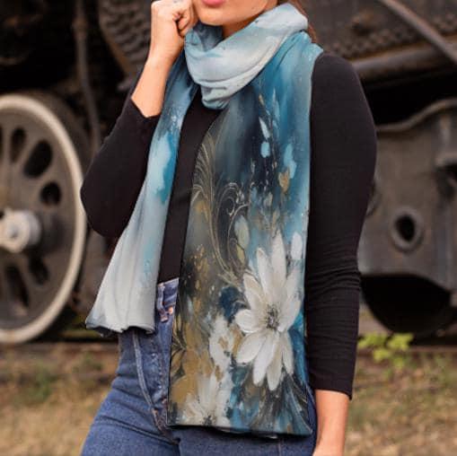 Velvet Scarf - Super Soft Long Scarf - Floral Pattern