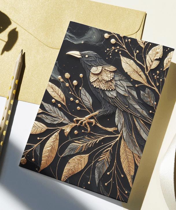 Raven Greeting Cards, Set of 4 Designs, Bulk Pack of Cards