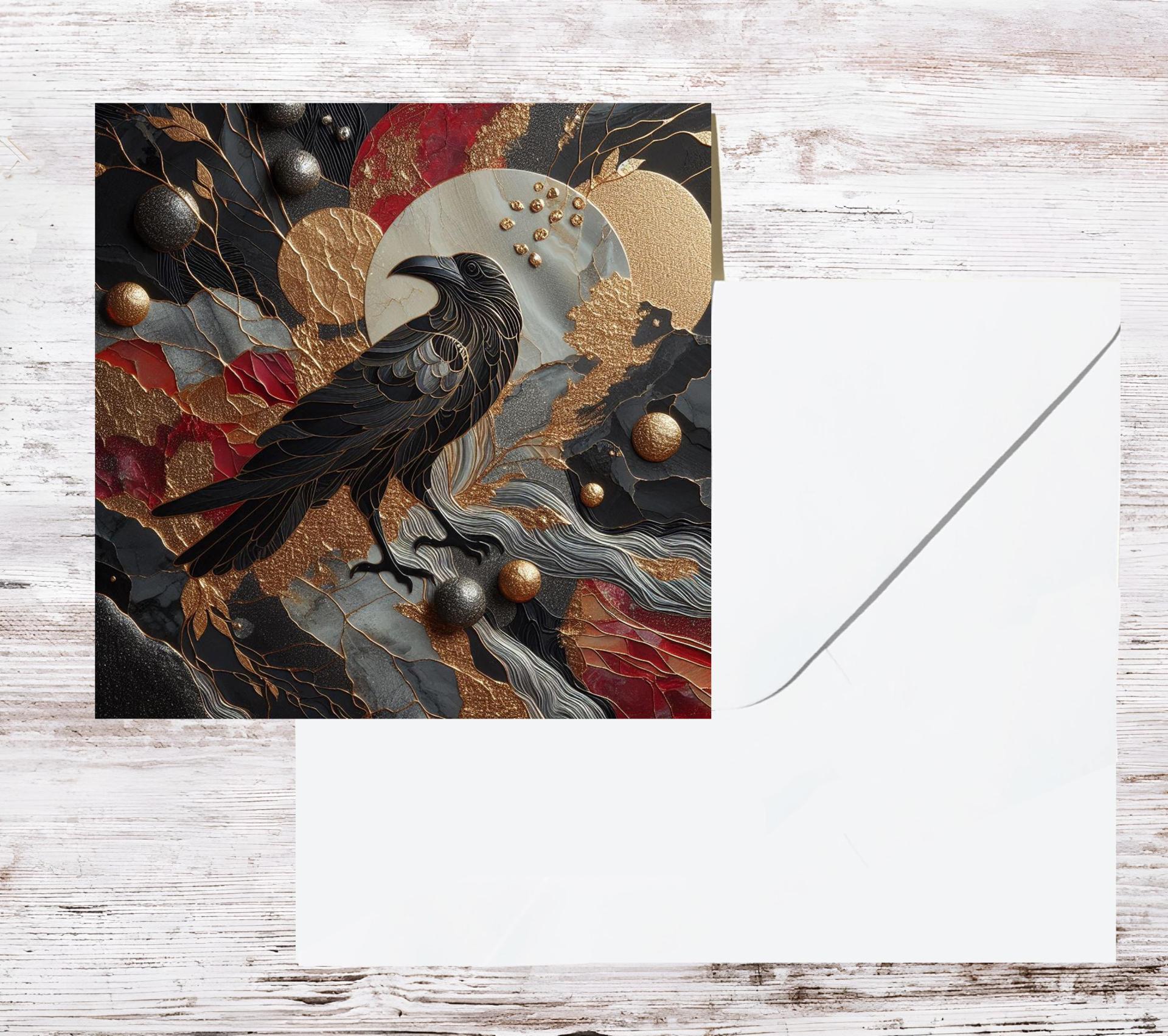 Raven Greeting Cards, Set of 4 Designs, Bulk Pack of Cards