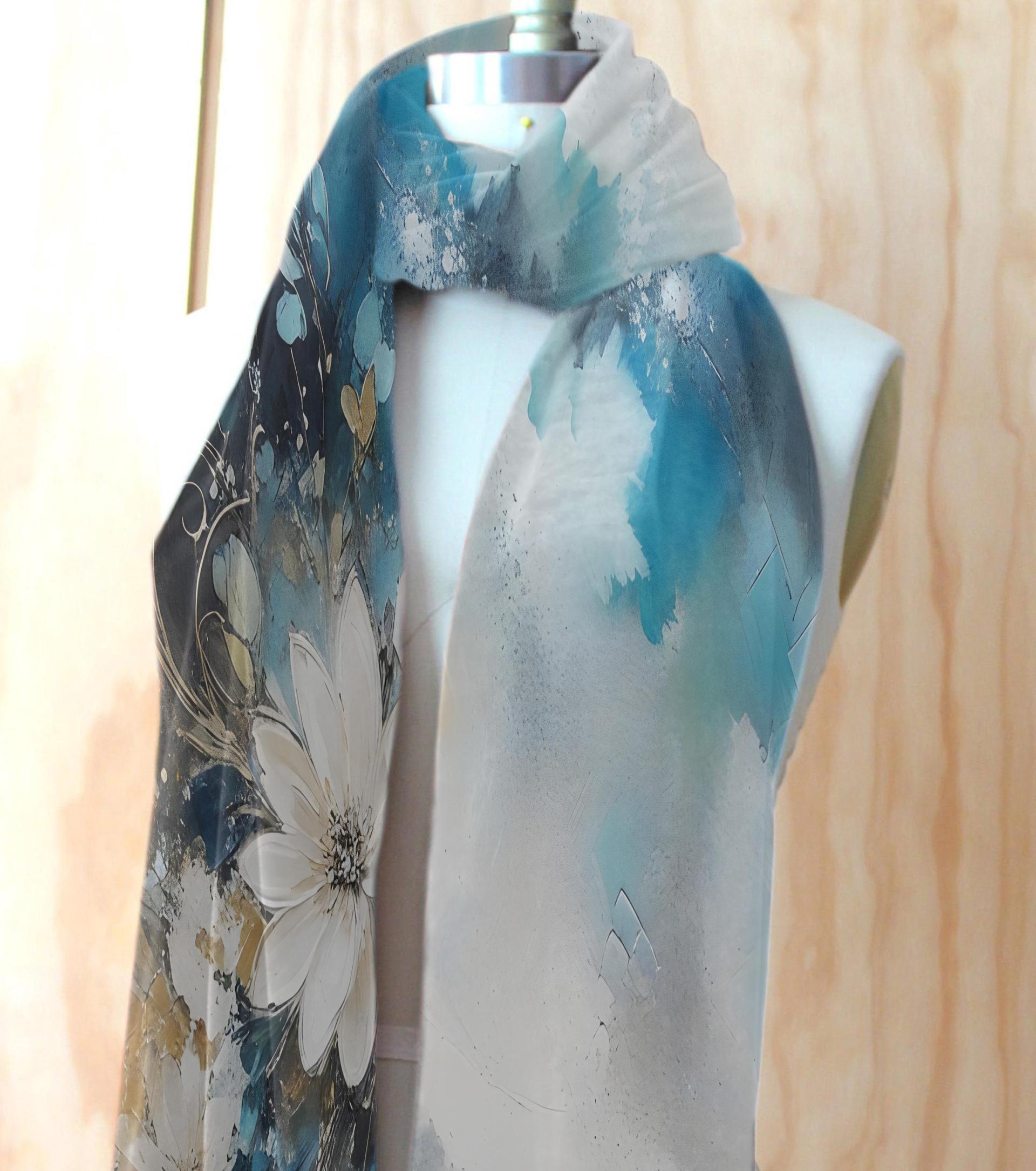Velvet Scarf - Super Soft Long Scarf - Floral Pattern