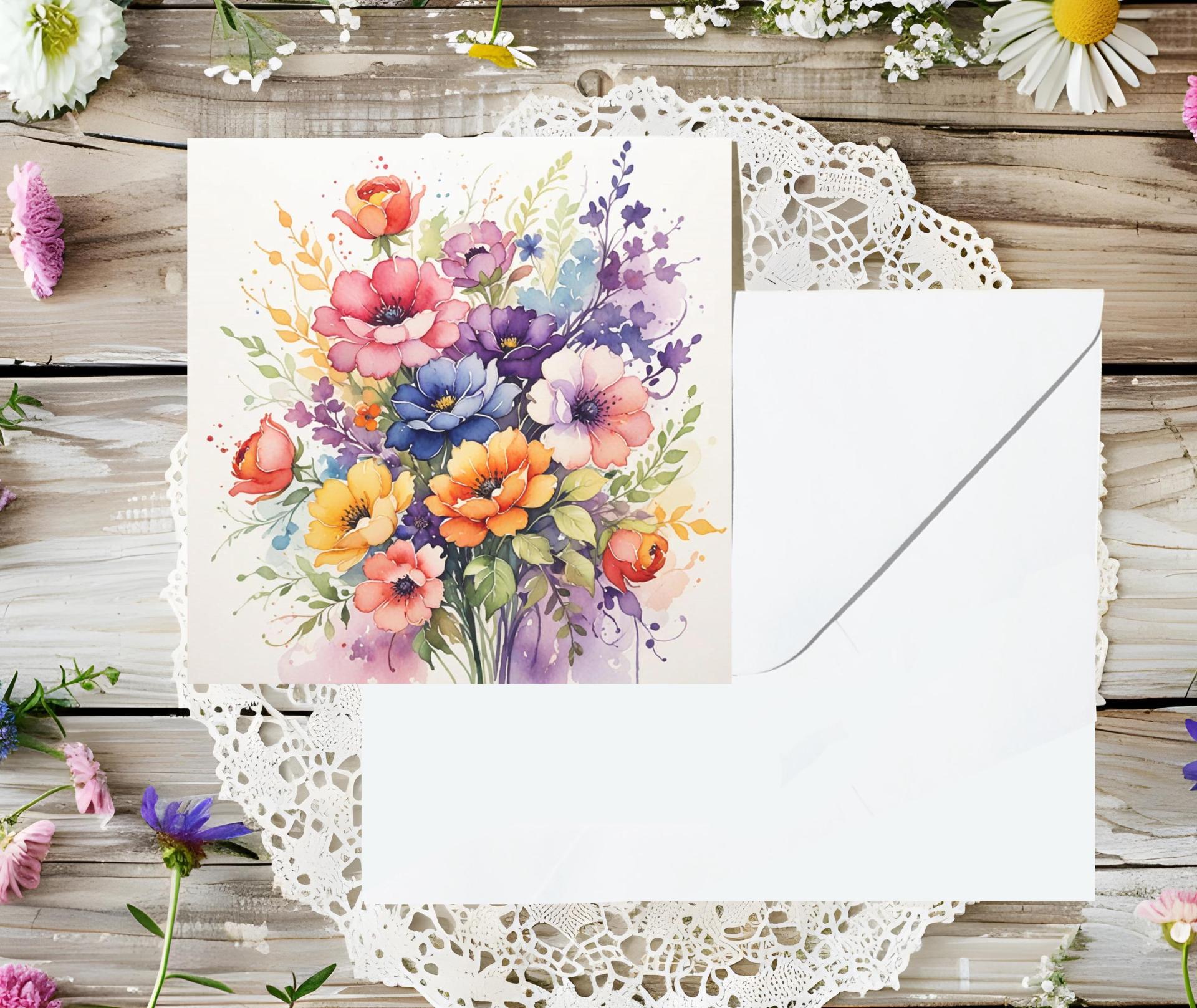 Flowers - Original Art Card - Single Card or Bulk 10 Pack of Gift Cards