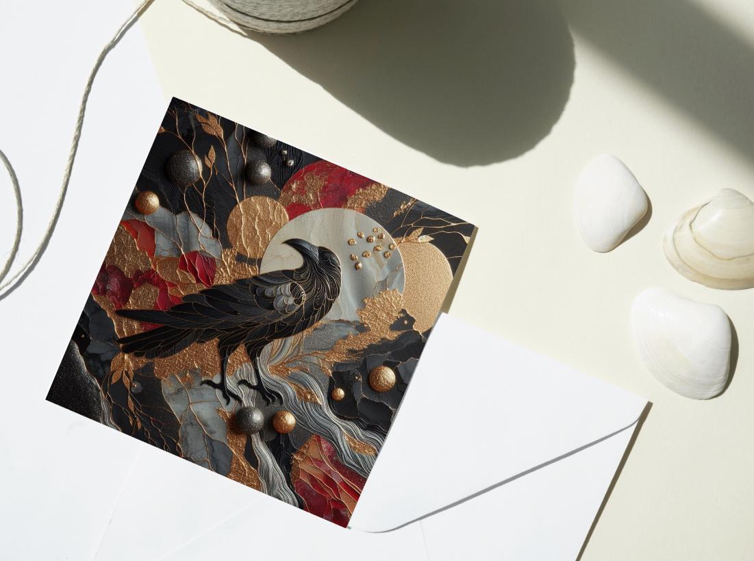 Raven Greeting Cards, Set of 4 Designs, Bulk Pack of Cards