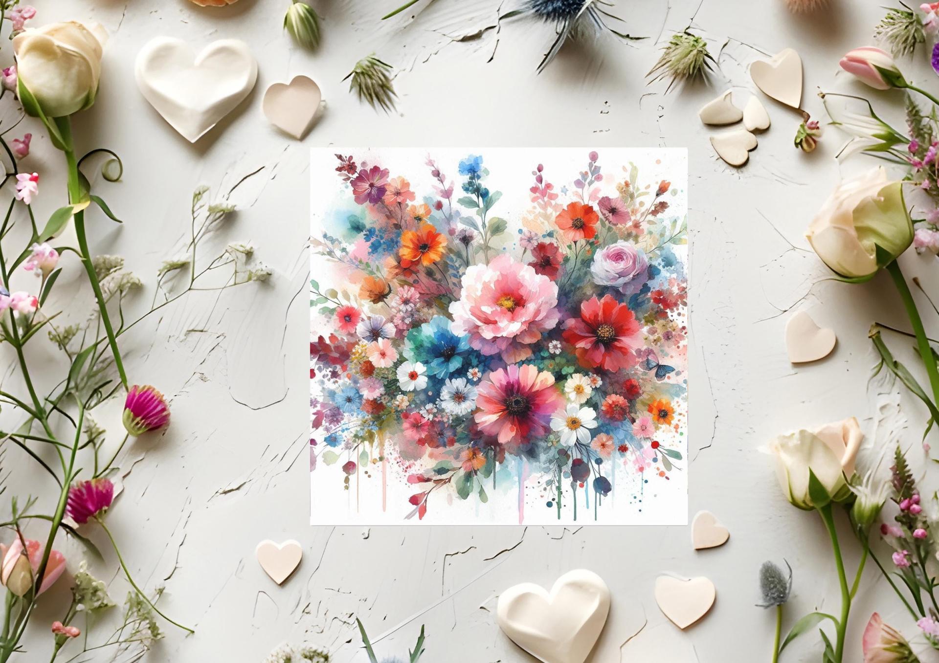 Flowers - Original Art Card - Single Card or Bulk 10 Pack of Gift Cards