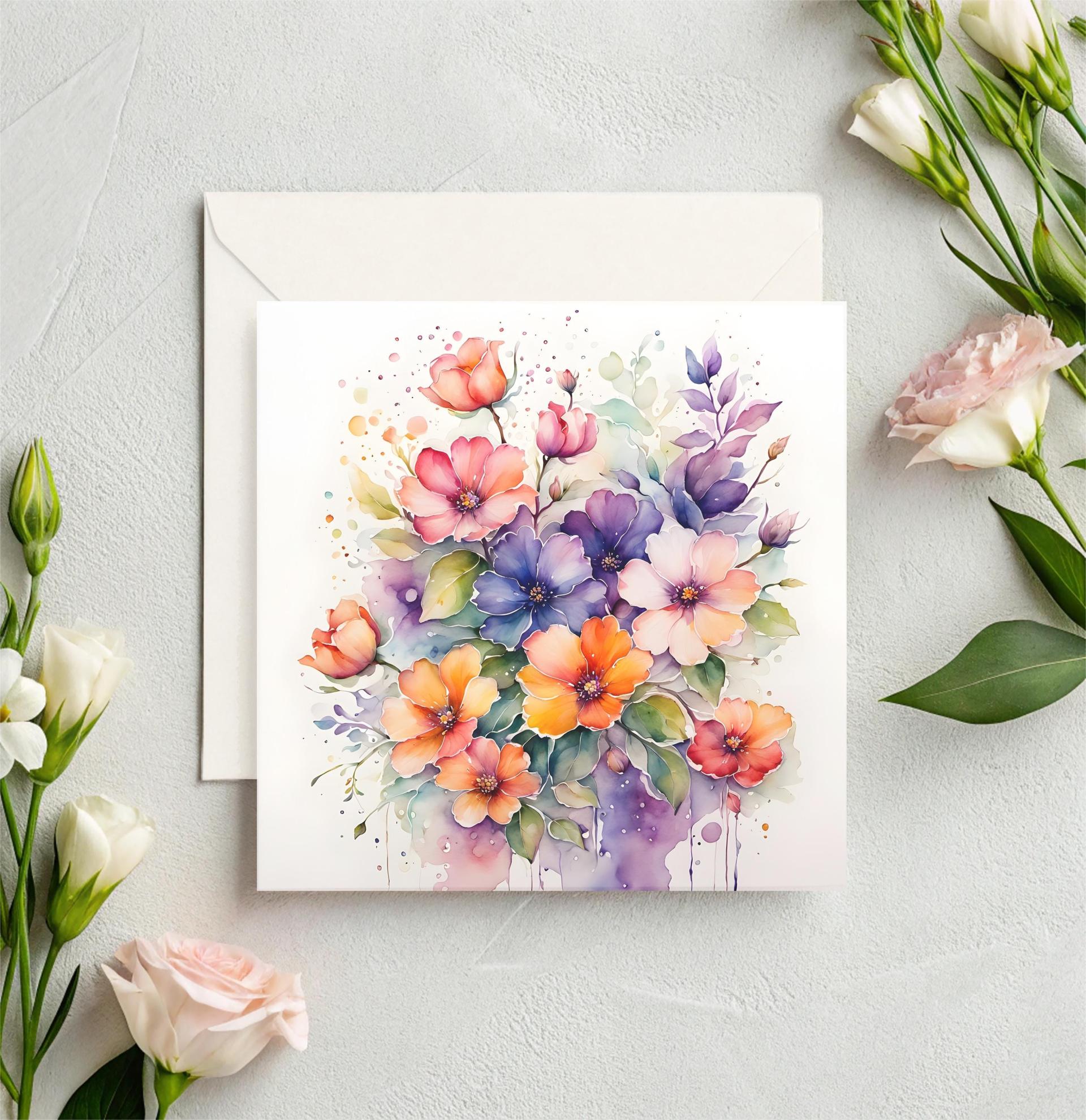Flowers - Original Art Card - Single Card or Bulk 10 Pack of Gift Cards