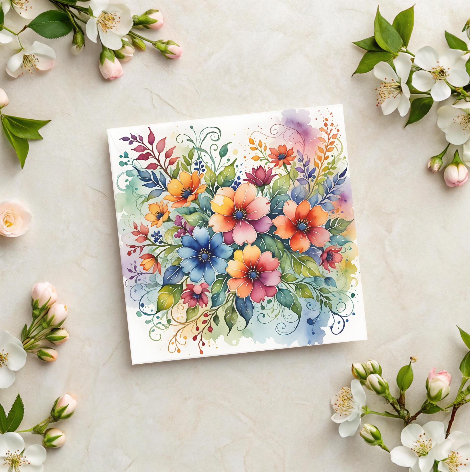 Flowers - Original Art Card - Single Card or Bulk 10 Pack of Gift Cards