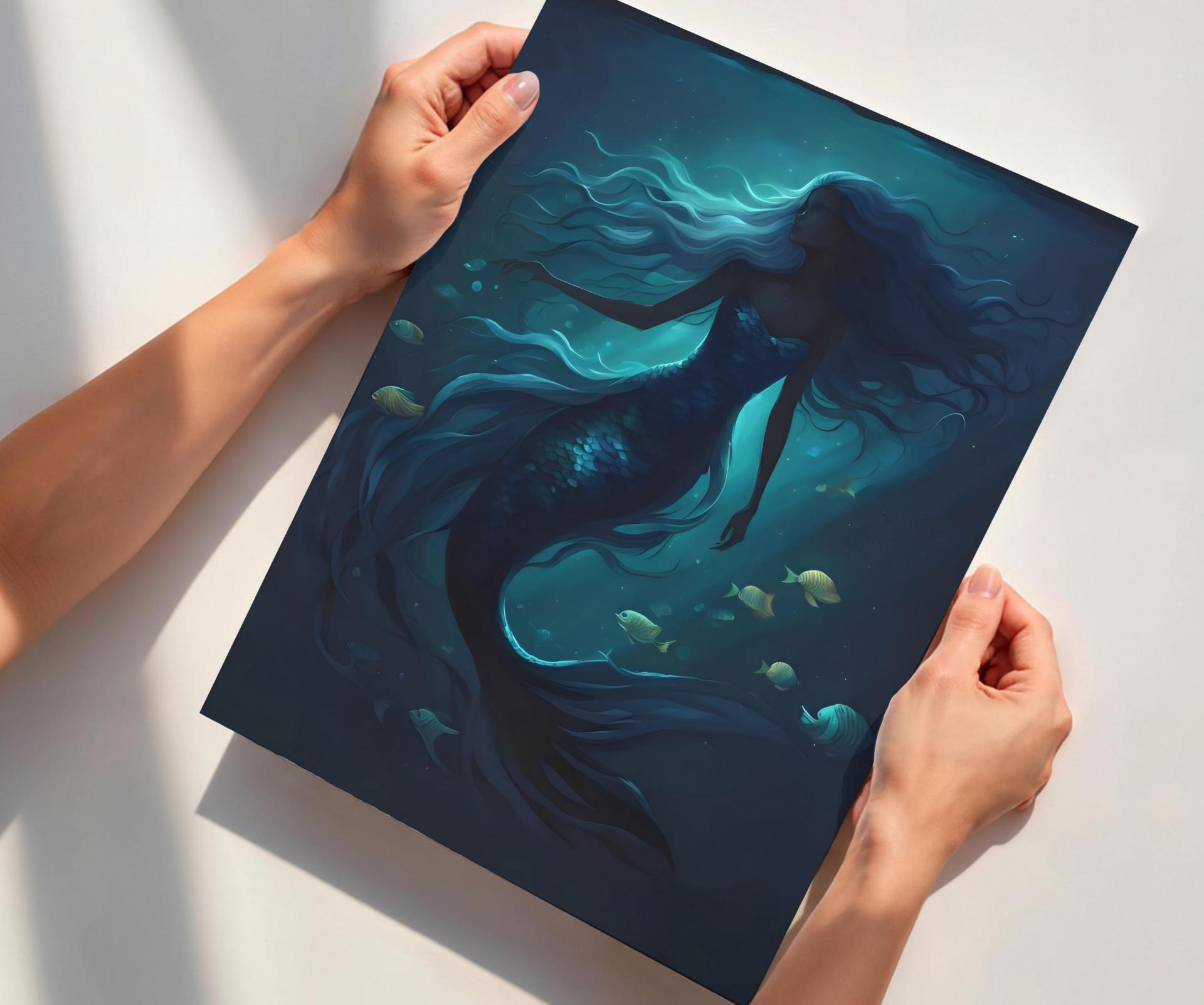 Mermaid Print - Framed or Unframed - Original Art - Print on Paper